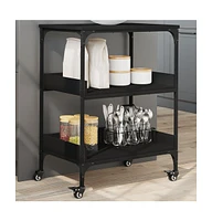 vidaXL Kitchen Trolley Black 23.6"x16.1"x31.7" Engineered Wood