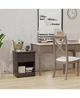 Gymax Nightstand with Drawer Storage Shelf Wooden End Side Table Bedroom Brown