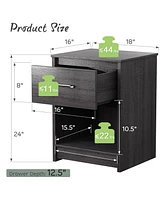 Gymax Nightstand with Drawer Storage Shelf Wooden End Side Table Bedroom Brown
