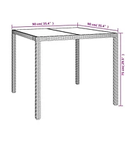 vidaXL Patio Table 35.4"x35.4"x29.5" Tempered Glass and Poly Rattan Beige