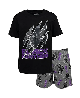 Marvel Boys Avengers Black Panther Iron Man Graphic T-Shirt and French Terry Shorts Outfit Set to