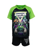 Monster Jam Toddler Boys Grave Digger El Toro Loco Megalodon T-Shirt Tank Top and French Terry Shorts 3 Piece Set to