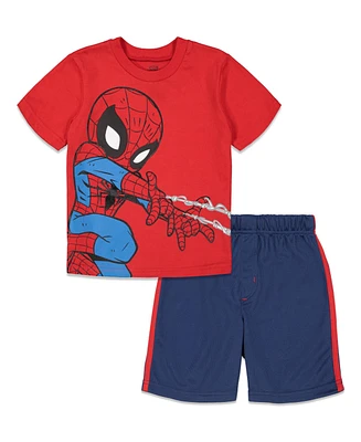 Marvel Toddler Boys Avengers Hulk Iron Man Spider-Man T-Shirt and Mesh Shorts Outfit Set to