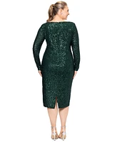 Xscape Plus Sequined Long-Sleeve Sheath Dress