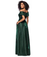 Xscape Petite Off-the-Shoulder Glitter Gown