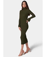 Bebe Women's Bell Sleeve Turtleneck Midi Dress