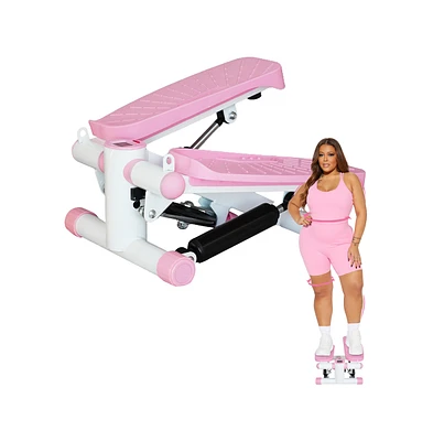 Slickblue Mini Stepper with Resistance Band – Pink Stair Stepping Fitness Machine for Full-Body Home Workout, Includes Lcd Monitor