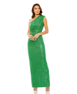 Mac Duggal Women's Sequined Ruched One Shoulder Gown