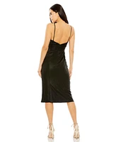 Mac Duggal Women's Metallic V Neck Midi Dress