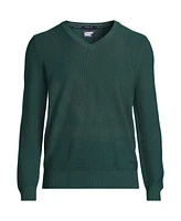 Lands' End Men's Long Sleeve Washable Merino Wool V Neck Sweater