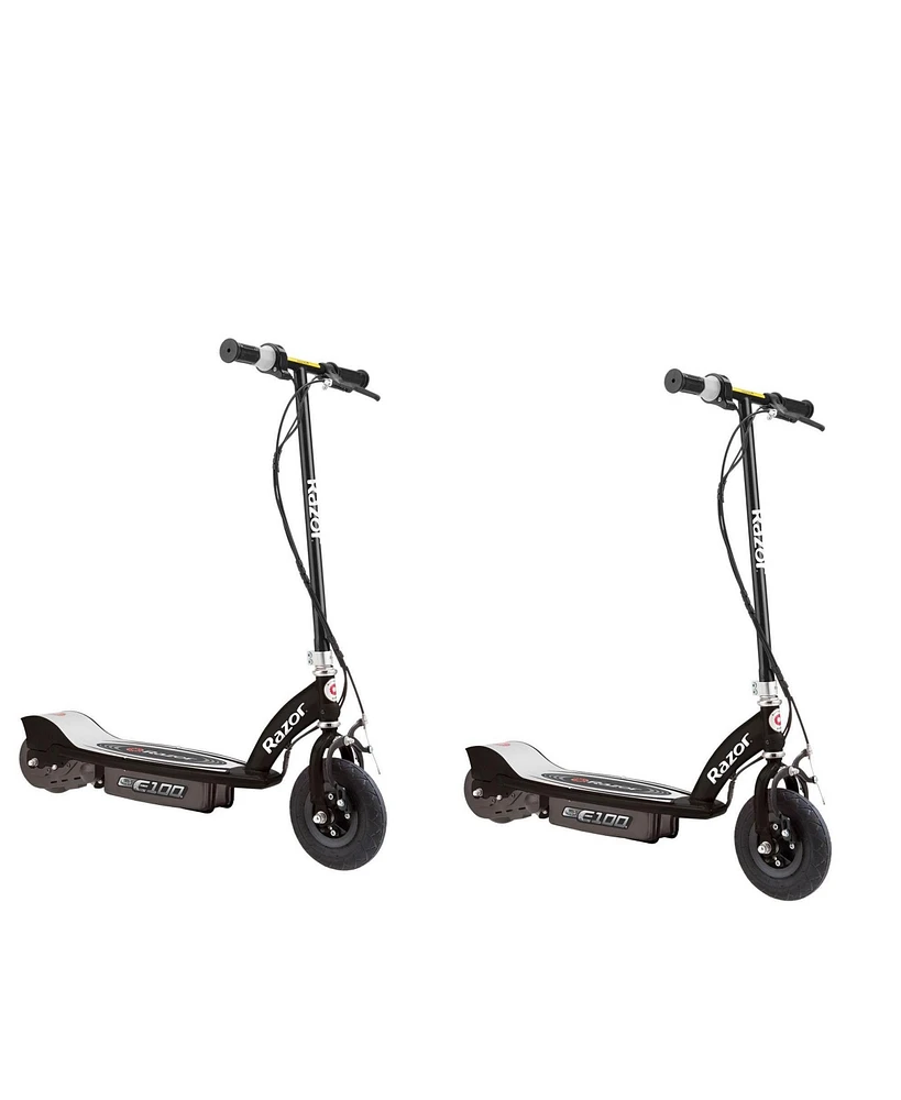 Razor E100 Kids Ride On 24V Motorized Electric Powered Scooters, Black (2 Pack)