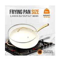 NutriChef 14'' Non-Stick Fry Pan with Lid – Durable Pan with Silicone Handle, Interior Non