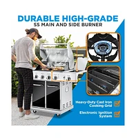 NutriChef Stainless Steel 5-Burner Propane Gas Grill with Side Burner, 52,000 Btu Grilling Capacity