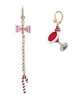 Betsey Johnson Faux Stone Jingle Bell Bling Christmas Martini Mismatch Earrings