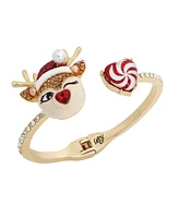 Betsey Johnson Faux Stone Jingle Bell Bling Christmas Reindeer Bangle Bracelet