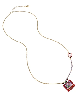 Betsey Johnson Faux Stone Jingle Bell Bling Christmas Tv Pendant Necklace