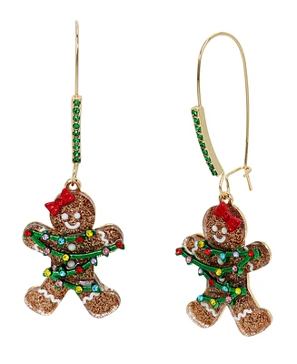 Betsey Johnson Faux Stone Jingle Bell Bling Christmas Gingerbread Dangle Earrings