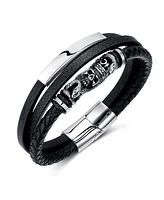 Rhona Sutton Black Skull Snake Leather Stainless Steel Bracelet