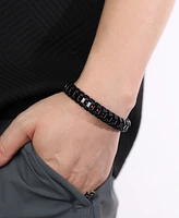 Rhona Sutton Black Chain Wrapped Leather Stainless Steel Bracelet