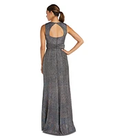 R & M Richards Petite Metallic Back-Cutout Ruched-Waist Gown