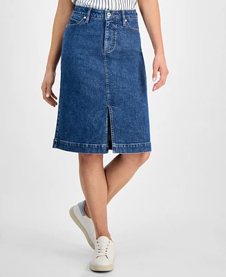 Style & Co Petite Denim Midi Skirt, Exclusively at Macy's