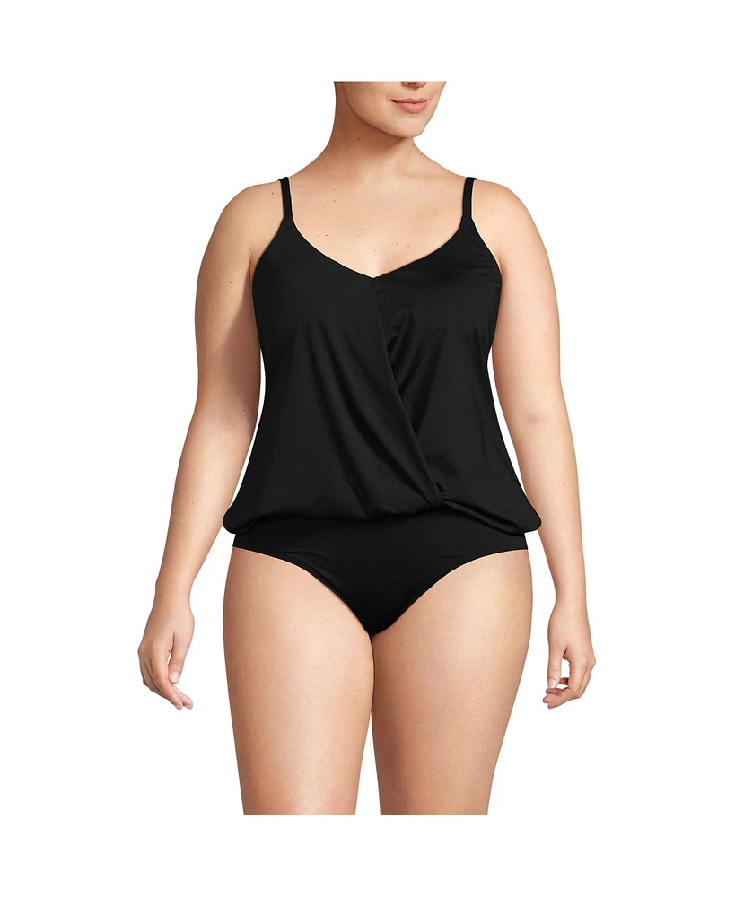 Lands' End Plus Smoothing Control Blouson Fauxkini One Piece Swimsuit