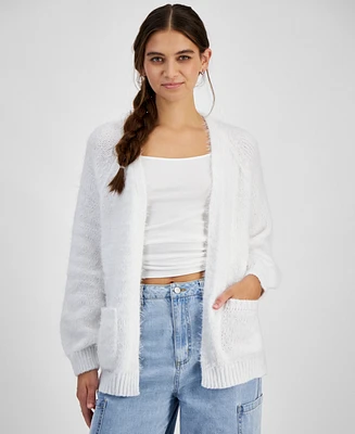 Freshman Juniors' Fuzzy Eyelash Open-Front Cardigan Sweater