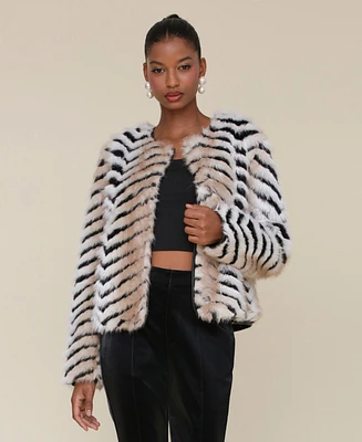 Avec Les Filles Women's Chevron Faux-Fur Jacket