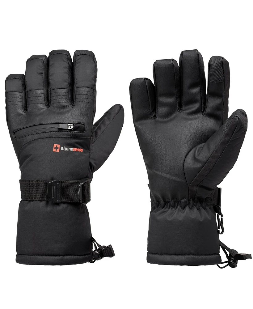 Alpine Swiss Mens Waterproof Snow Gloves Zipper Pockets Winter Sport Mittens