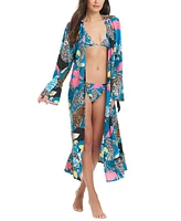 Red Carter Women's Long Tie-Waist Beach Robe Cover-Up