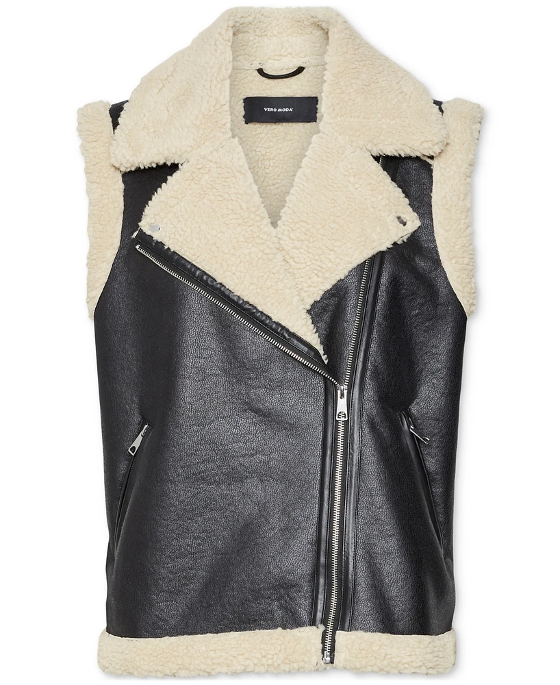 Vero Moda Women's Kay Faux-Leather Teddy-Line Jacket