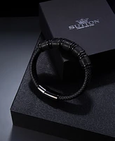 Rhona Sutton Vanguard Black Leather Stainless Steel Bracelet