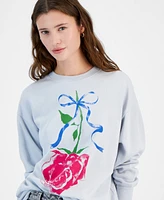 Pretty Rebellious Juniors' Rose Bow Graphic Sweatshirt