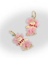 Betsey Johnson Faux Stone Jingle Bell Bling Christmas Gingerbread Skater Drop Earrings