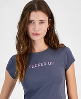 Pretty Rebellious Juniors' Pucker Up Graphic Baby Tee