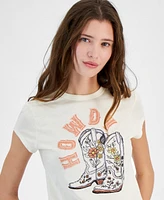 Pretty Rebellious Juniors' Howdy Cowboy Boots Graphic T-Shirt