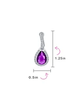 Bling Jewelry 7CT Style Halo Simulated Purple Amethyst Cubic Zirconia Cz Dangle Drop Teardrop Screw Back Clip On Earrings Prom Bridesmaid Wedding Rhod