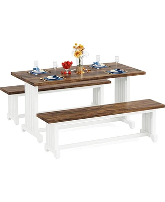 Tribesigns 47" Dining Table Set for 4-6, 3-Piece Kitchen Room Table with 2 Benches, Farmhouse Wood Dinner Table for Small Space, Home Kitchen