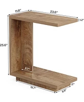 Tribesigns C-Shaped Side Table, 2-Tier Narrow End Table with Sturdy Pedestal, Wood Bedside Table Nightstand for Bedroom
