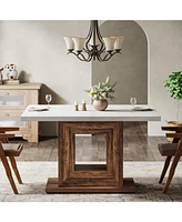 Tribesigns 47-Inch Farmhouse Dining Table for 4, White Kitchen Dinner Table with Heavy Duty Pedestal, Rustic Wooden Eating Table for Home, Dining Room