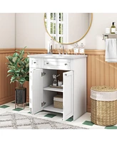 Slickblue 30-Inch White Bathroom Vanity with Single Sink & Cabinet, Undermount Sink Storage