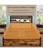 Gymax Full Size Bed Frame w/ Drawers Led Lights Outlets & Usb Ports Smart App Control