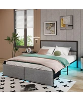 Gymax Queen Size Bed Frame w/ 2 Storage Drawers Led Lights Slats Support Modern