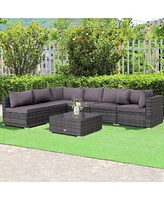 Gymax 7PCS Patio Rattan Sectional Sofa Set Outdoor Furniture w/ Cushions