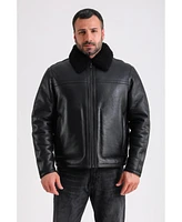 Furniq Uk Men's Leather Shearling Jacket, Black