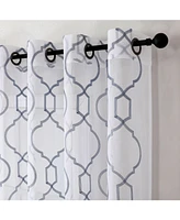 Kate Aurora Transcendence 1 Piece Grommet Top Embroidered Sheer Trellis Clover Window Curtain Panel - Silver