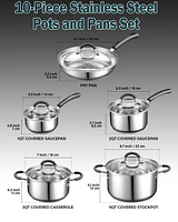 10-Piece Stainless Steel Cookware Sets with Stay-Cool Handles