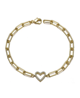 GiGiGirl 14K Gold Plated Cubic Zirconia Open Heart Halo Paperclip Link Bracelet