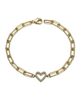 GiGiGirl 14K Gold Plated Cubic Zirconia Open Heart Halo Paperclip Link Bracelet