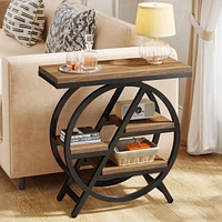 Tribesigns End Table for Living Room, 3-Tier Narrow Side Table with Storage, Wood Sofa Side Table with Geometric Metal Frame, Industrial Nightstand an